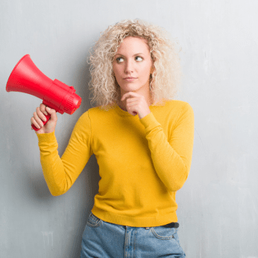 women with red megaphone